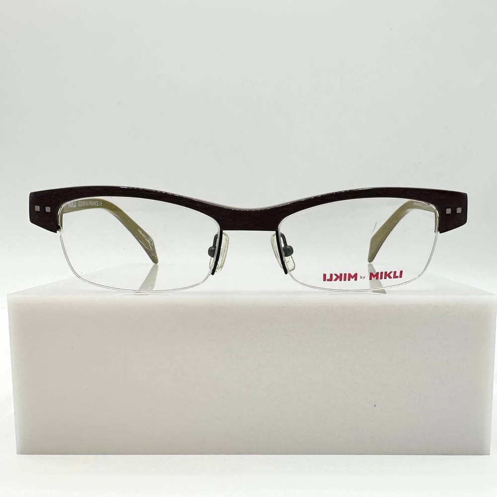 Alain Mikli ML1032 0005 Brown & Mustard Wood Textured Half Rim Frame Eyeglasses